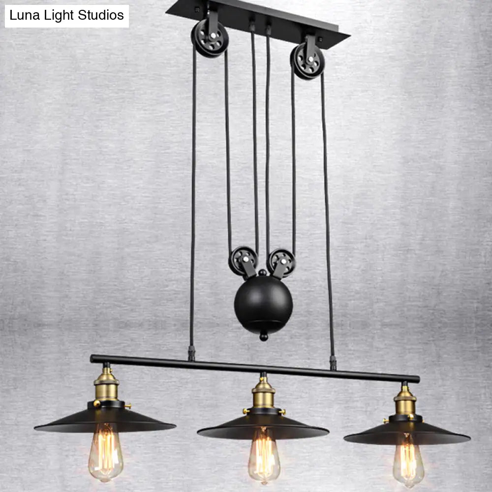 DecorBites™ Industrial Metal Pulley Pendant Lighting with Black Cone Shades - Set of 3 Island Lamps