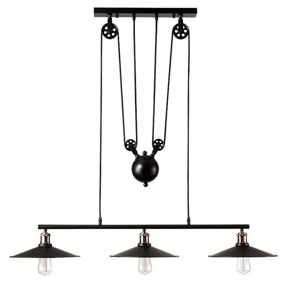DecorBites™ Industrial Metal Pulley Pendant Lighting with Black Cone Shades - Set of 3 Island Lamps