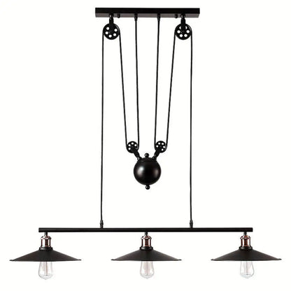 DecorBites™ Industrial Metal Pulley Pendant Lighting with Black Cone Shades - Set of 3 Island Lamps