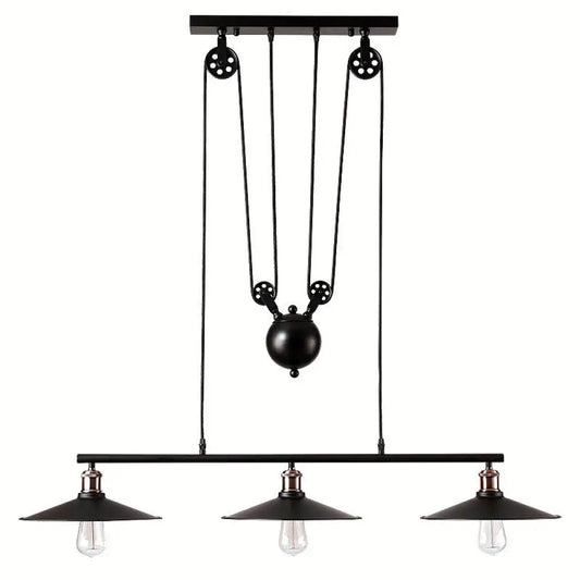DecorBites™ Industrial Metal Pulley Pendant Lighting with Black Cone Shades - Set of 3 Island Lamps