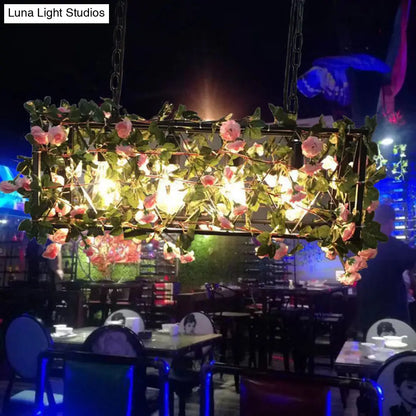 DecorBites™ Industrial Metal Rectangle LED Island Lamp - Black Finish, 4 Heads, Flower Design - for Restaurant