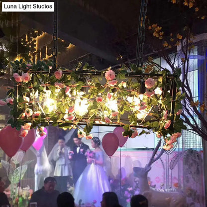 DecorBites™ Industrial Metal Rectangle LED Island Lamp - Black Finish, 4 Heads, Flower Design - for Restaurant