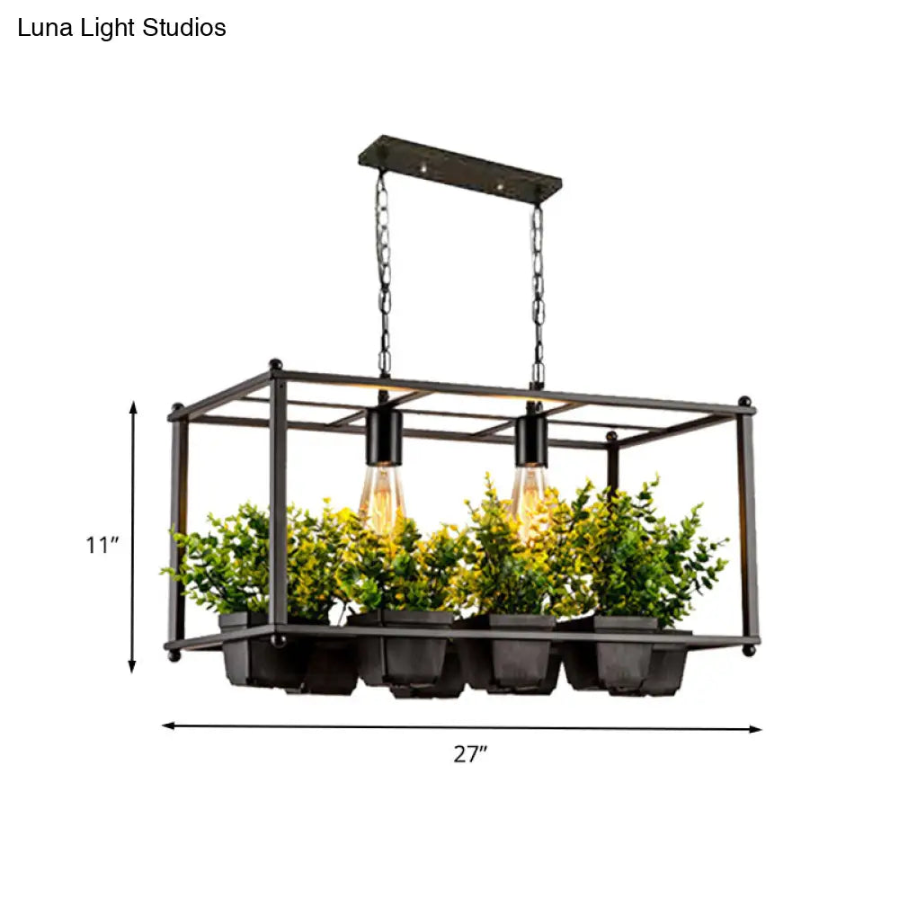 DecorBites™ Industrial Metal Rectangular LED Plant Hanging Ceiling Light for Restaurants - Black 2 Heads Island Lamp