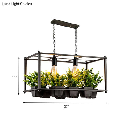 DecorBites™ Industrial Metal Rectangular LED Plant Hanging Ceiling Light for Restaurants - Black 2 Heads Island Lamp