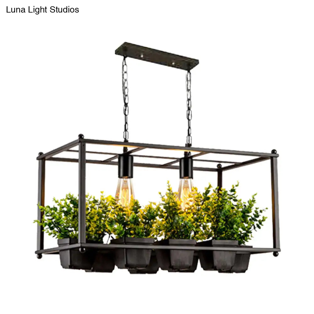 DecorBites™ Industrial Metal Rectangular LED Plant Hanging Ceiling Light for Restaurants - Black 2 Heads Island Lamp