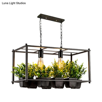 DecorBites™ Industrial Metal Rectangular LED Plant Hanging Ceiling Light for Restaurants - Black 2 Heads Island Lamp