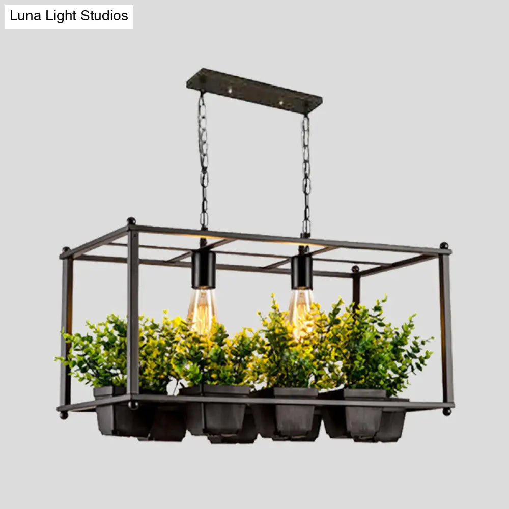 DecorBites™ Industrial Metal Rectangular LED Plant Hanging Ceiling Light for Restaurants - Black 2 Heads Island Lamp