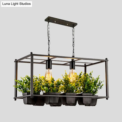 DecorBites™ Industrial Metal Rectangular LED Plant Hanging Ceiling Light for Restaurants - Black 2 Heads Island Lamp