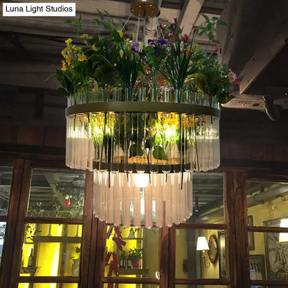 Industrial Metal Restaurant Chandelier Light - 1/2-Tier, Green Plant Pendant Fixture, 4 Bulbs - 19.5"/29.5" W