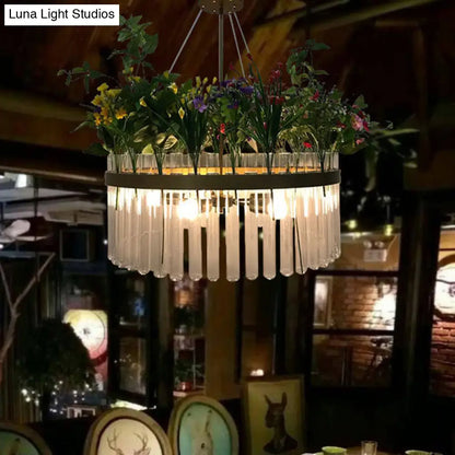 Industrial Metal Restaurant Chandelier Light - 1/2-Tier, Green Plant Pendant Fixture, 4 Bulbs - 19.5"/29.5" W