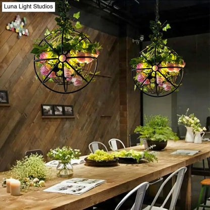 Industrial Metal Restaurant Chandelier with Artificial Plants - Suspended Lighting