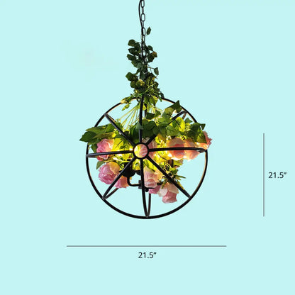 Industrial Metal Restaurant Chandelier with Artificial Plants - Suspended Lighting