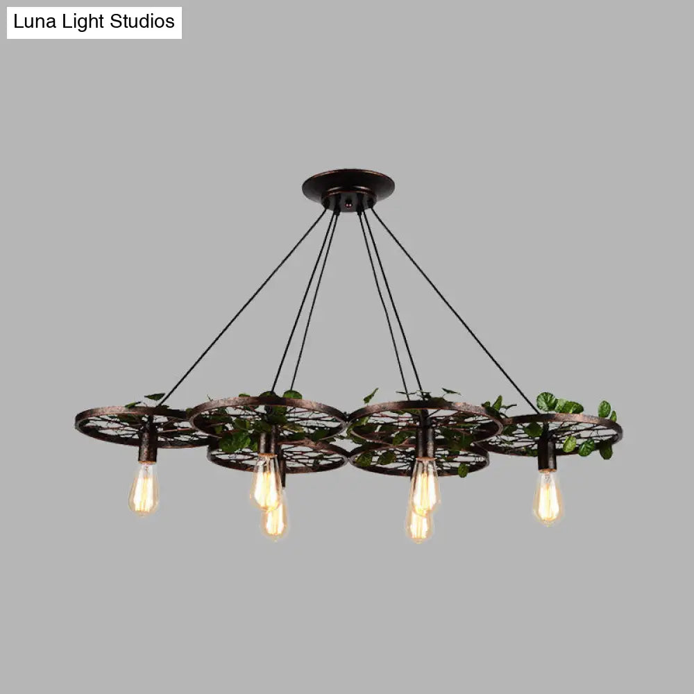 Industrial Metal Rust Hanging Chandelier - 6 Light LED Pendant Lighting for Restaurants