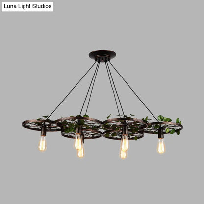 Industrial Metal Rust Hanging Chandelier - 6 Light LED Pendant Lighting for Restaurants
