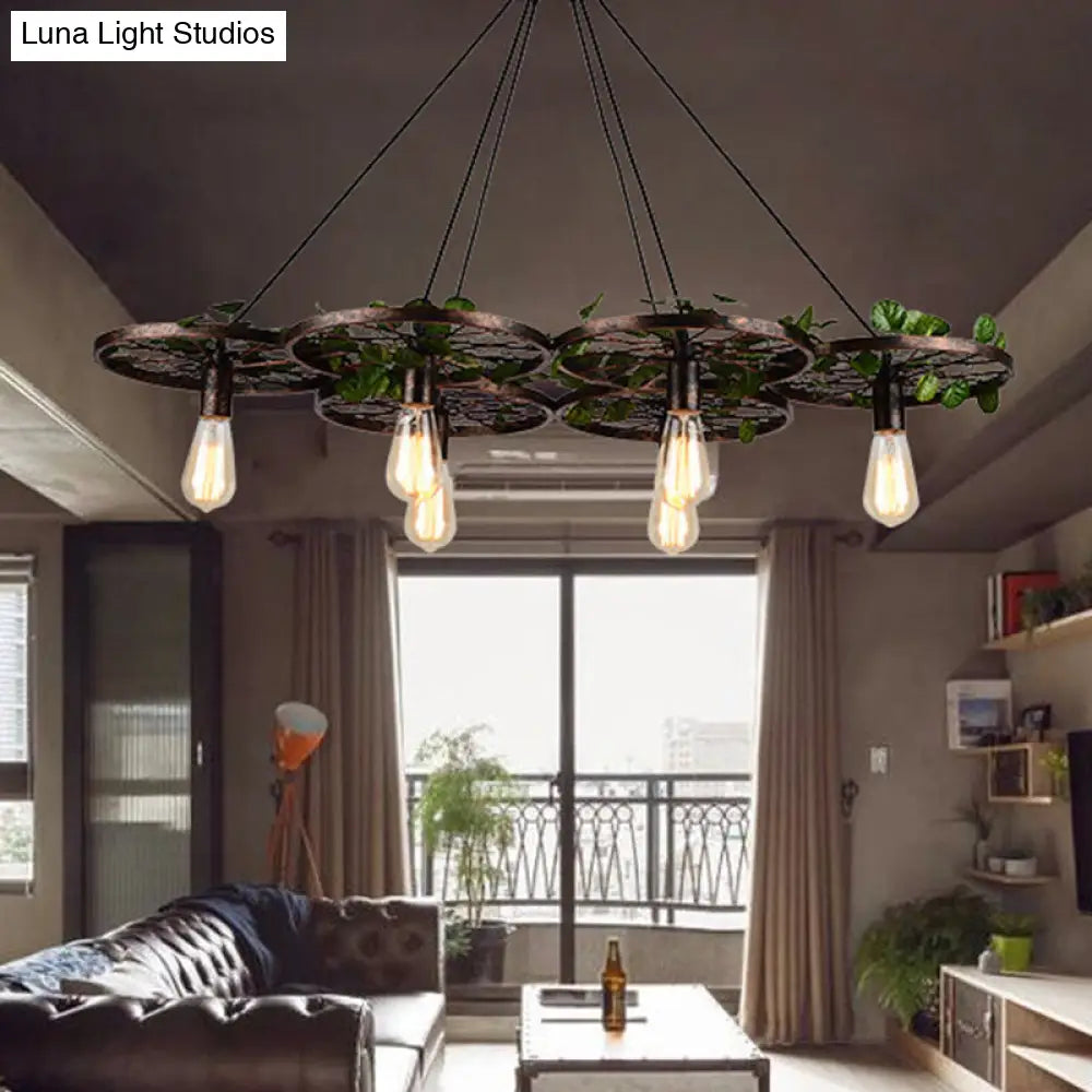 Industrial Metal Rust Hanging Chandelier - 6 Light LED Pendant Lighting for Restaurants