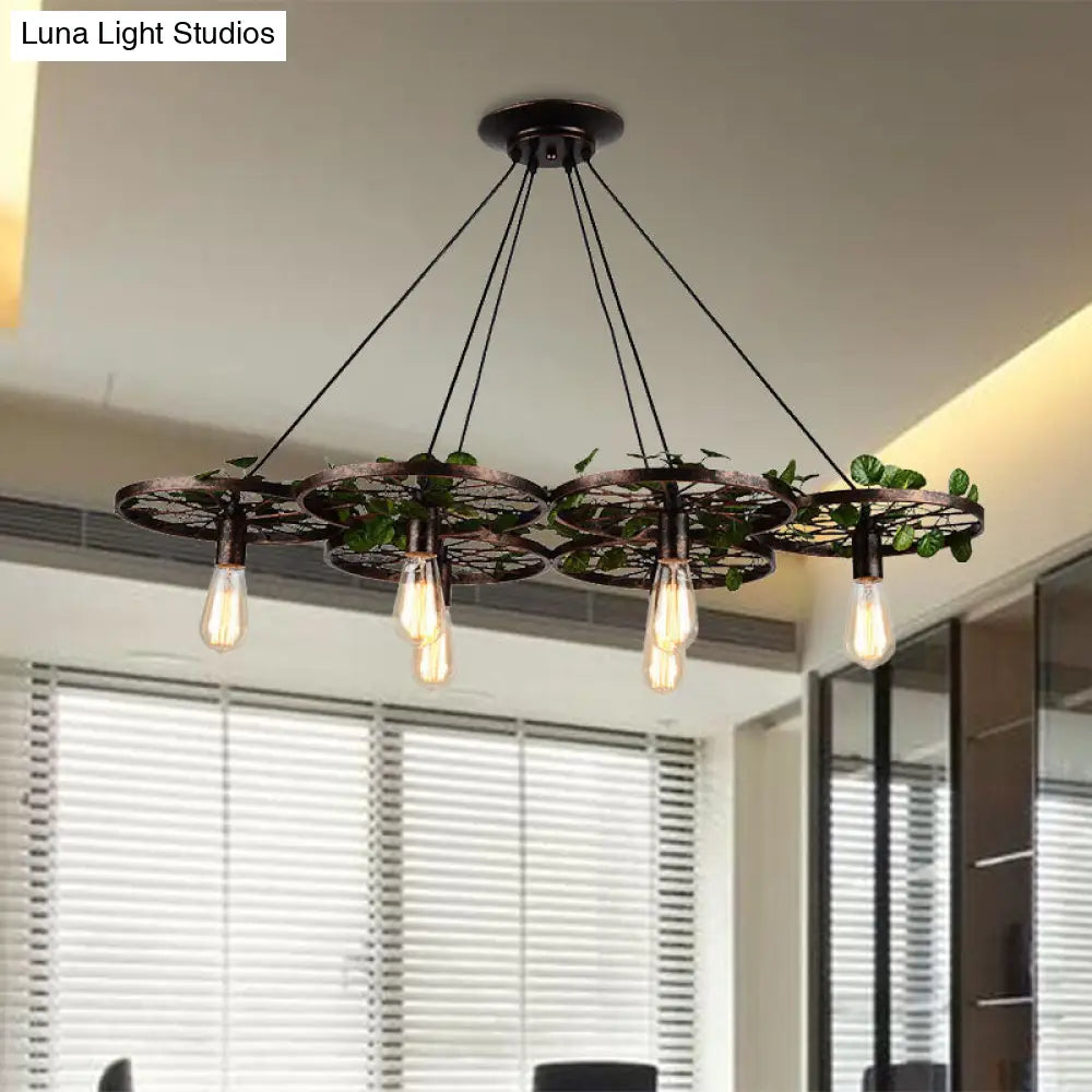 Industrial Metal Rust Hanging Chandelier - 6 Light LED Pendant Lighting for Restaurants
