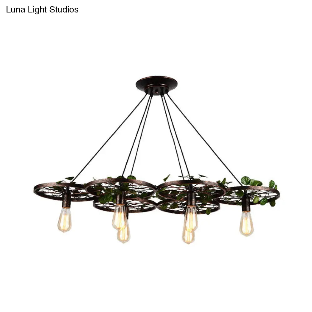 Industrial Metal Rust Hanging Chandelier - 6 Light LED Pendant Lighting for Restaurants