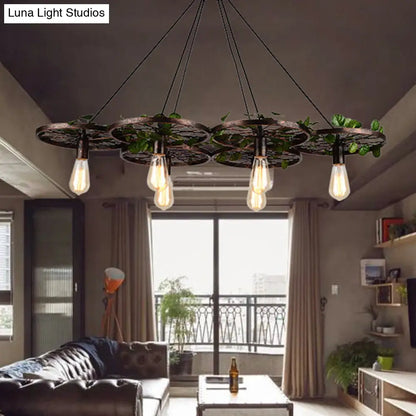 Industrial Metal Rust Hanging Chandelier - 6 Light LED Pendant Lighting for Restaurants