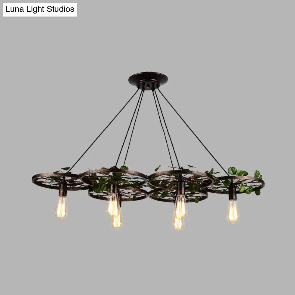 Industrial Metal Rust Hanging Chandelier - 6 Light LED Pendant Lighting for Restaurants
