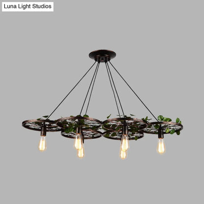 Industrial Metal Rust Hanging Chandelier - 6 Light LED Pendant Lighting for Restaurants