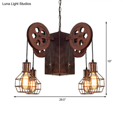 Lámpara colgante industrial de metal oxidado con globo enjaulado - Lámpara de araña de 4/6 luces y accesorios