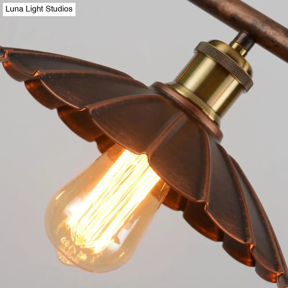 DecorBites™ Industrial Metal Rust Scalloped Suspended Lighting Fixture - Bistro 3-Bulb Island Lighting