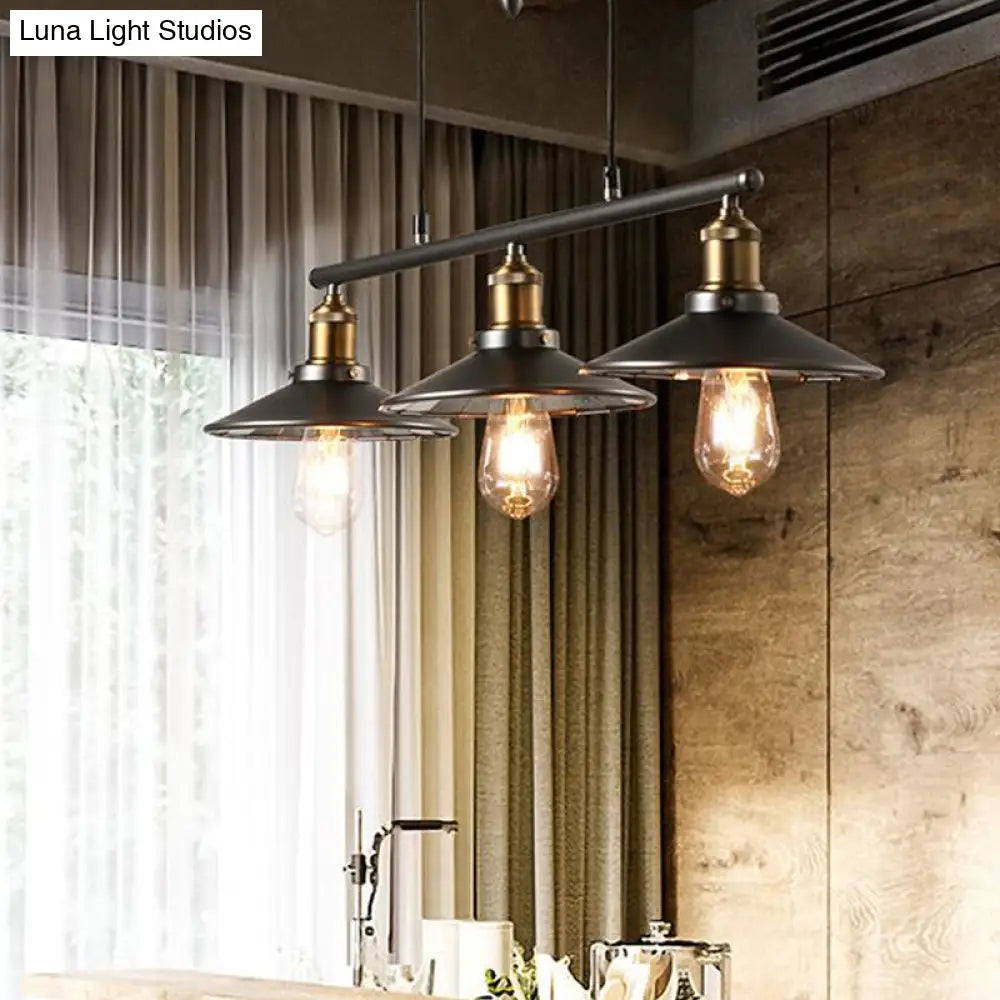DecorBites™ Industrial Metal Saucer Foyer Island Light with Pulley - 3 Black Hanging Lights