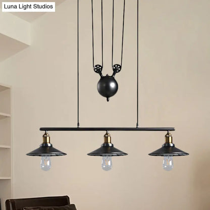DecorBites™ Industrial Metal Saucer Foyer Island Light with Pulley - 3 Black Hanging Lights