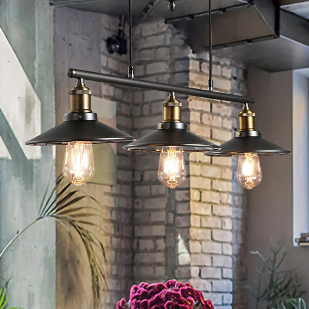 DecorBites™ Industrial Metal Saucer Foyer Island Light with Pulley - 3 Black Hanging Lights