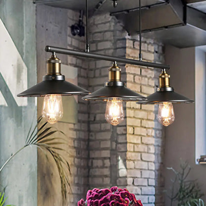 DecorBites™ Industrial Metal Saucer Foyer Island Light with Pulley - 3 Black Hanging Lights