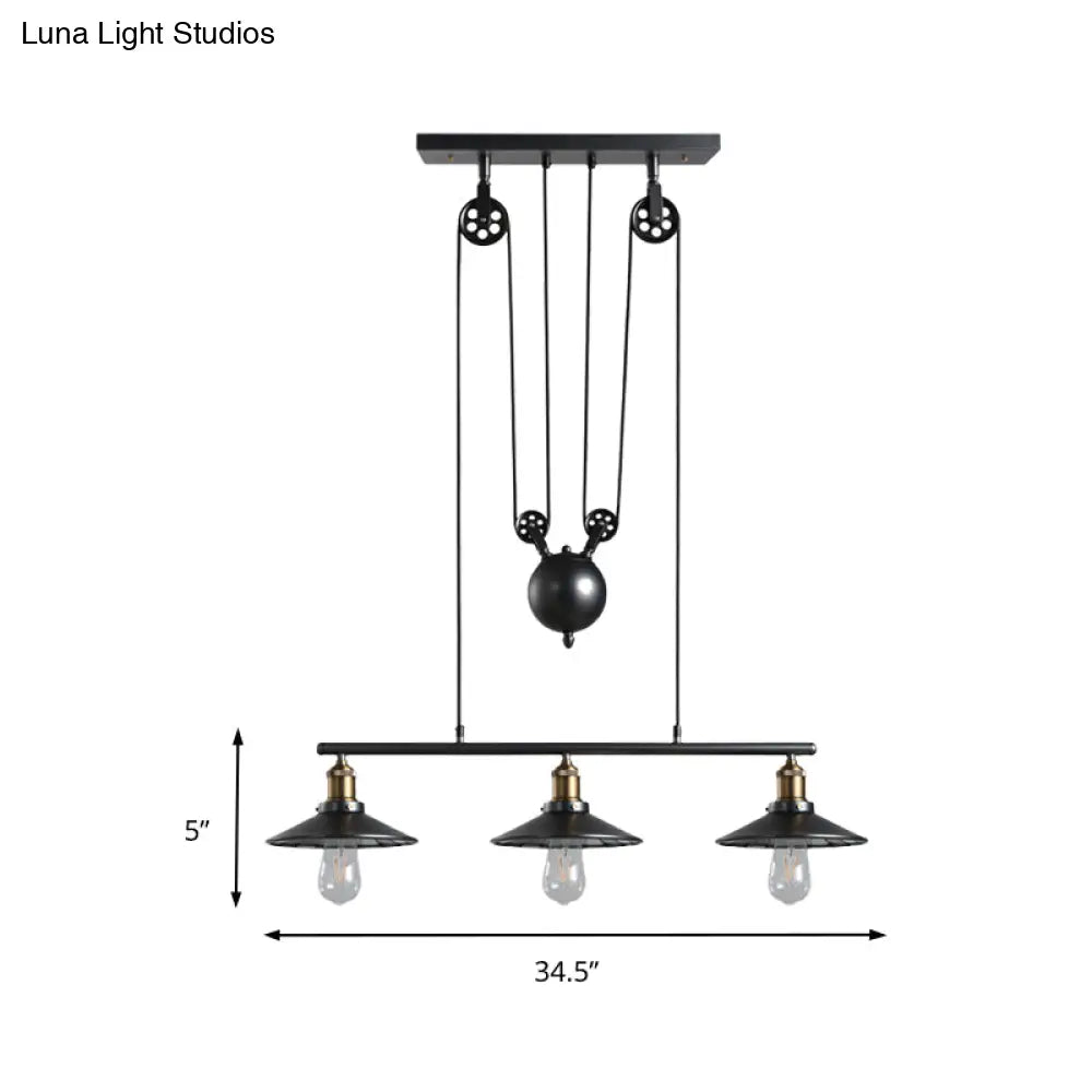 DecorBites™ Industrial Metal Saucer Foyer Island Light with Pulley - 3 Black Hanging Lights