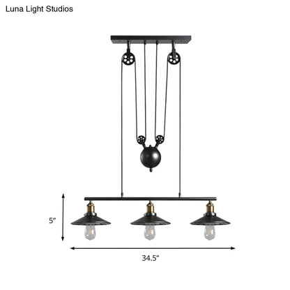 DecorBites™ Industrial Metal Saucer Foyer Island Light with Pulley - 3 Black Hanging Lights