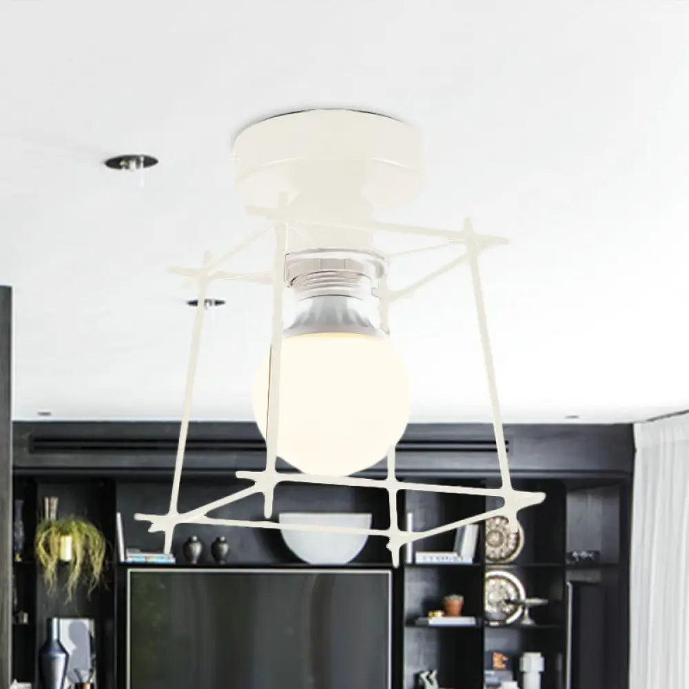 DecorBites™ DecorBites™ Industrial Metal Semi-Flush Ceiling Light with Wire Guard - Rotatable 1 Head Bedroom Flush Mount Lighting in Black/White