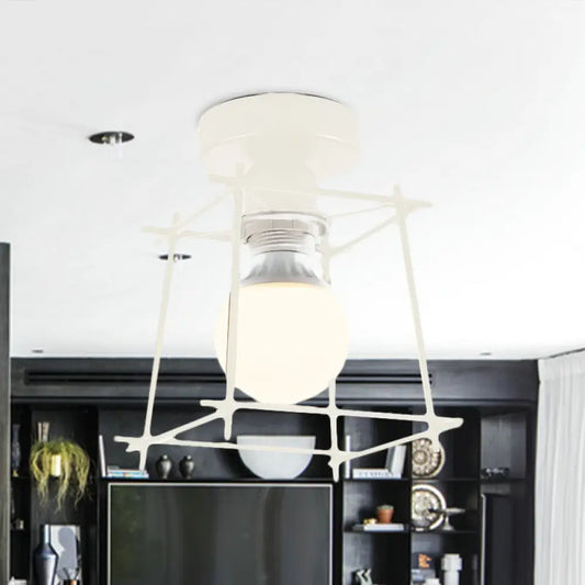 DecorBites™ DecorBites™ Industrial Metal Semi-Flush Ceiling Light with Wire Guard - Rotatable 1 Head Bedroom Flush Mount Lighting in Black/White