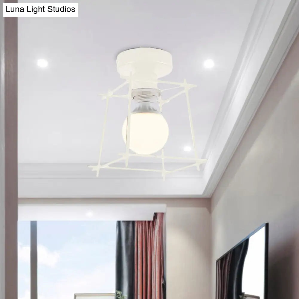 DecorBites™ DecorBites™ Industrial Metal Semi-Flush Ceiling Light with Wire Guard - Rotatable 1 Head Bedroom Flush Mount Lighting in Black/White