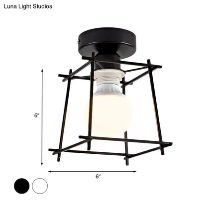 DecorBites™ DecorBites™ Industrial Metal Semi-Flush Ceiling Light with Wire Guard - Rotatable 1 Head Bedroom Flush Mount Lighting in Black/White