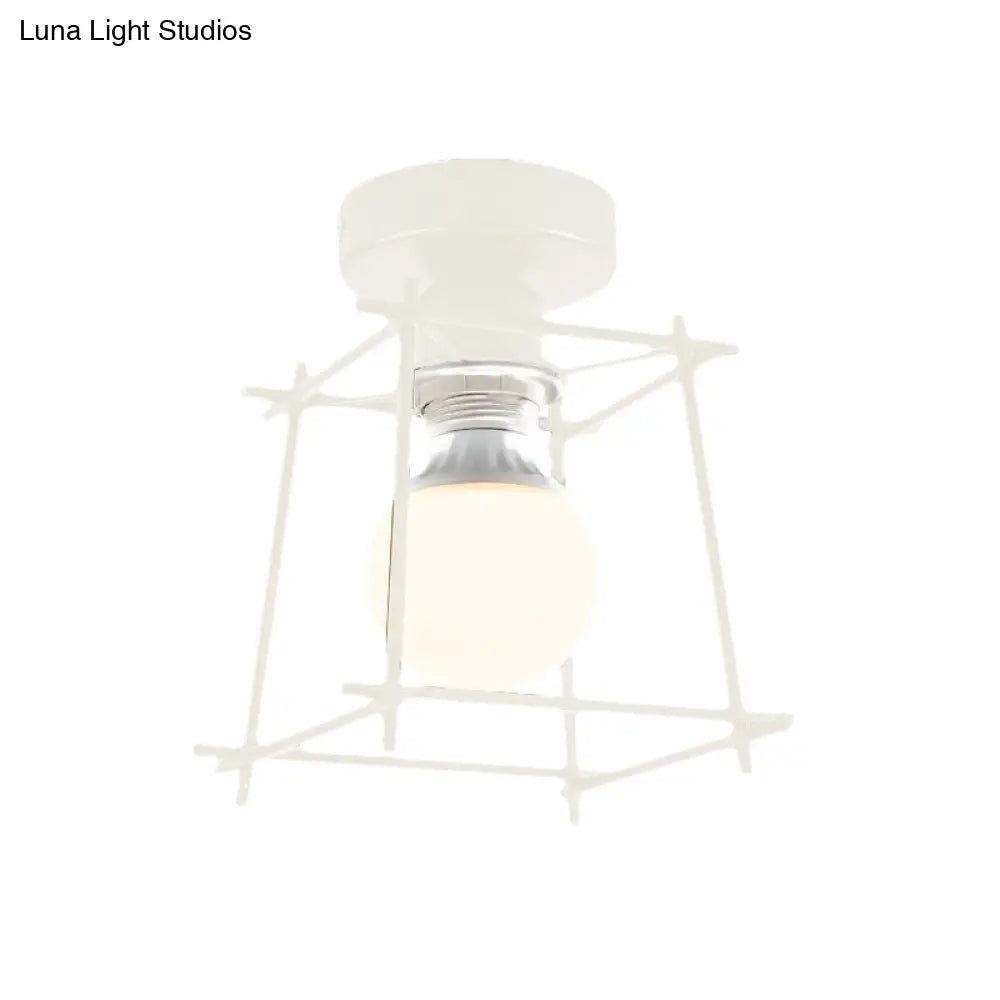 DecorBites™ DecorBites™ Industrial Metal Semi-Flush Ceiling Light with Wire Guard - Rotatable 1 Head Bedroom Flush Mount Lighting in Black/White