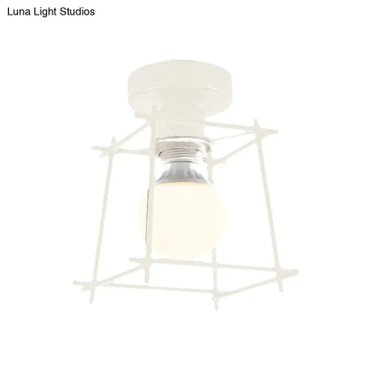 DecorBites™ DecorBites™ Industrial Metal Semi-Flush Ceiling Light with Wire Guard - Rotatable 1 Head Bedroom Flush Mount Lighting in Black/White