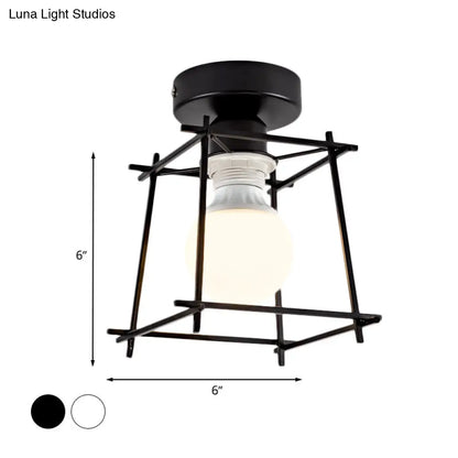 DecorBites™ DecorBites™ Industrial Metal Semi-Flush Ceiling Light with Wire Guard - Rotatable 1 Head Bedroom Flush Mount Lighting in Black/White