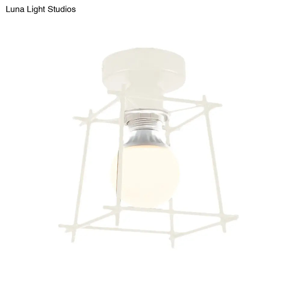 DecorBites™ DecorBites™ Industrial Metal Semi-Flush Ceiling Light with Wire Guard - Rotatable 1 Head Bedroom Flush Mount Lighting in Black/White