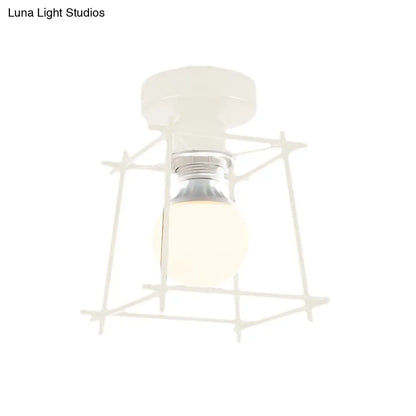 DecorBites™ DecorBites™ Industrial Metal Semi-Flush Ceiling Light with Wire Guard - Rotatable 1 Head Bedroom Flush Mount Lighting in Black/White