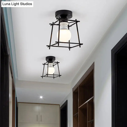 DecorBites™ DecorBites™ Industrial Metal Semi-Flush Ceiling Light with Wire Guard - Rotatable 1 Head Bedroom Flush Mount Lighting in Black/White