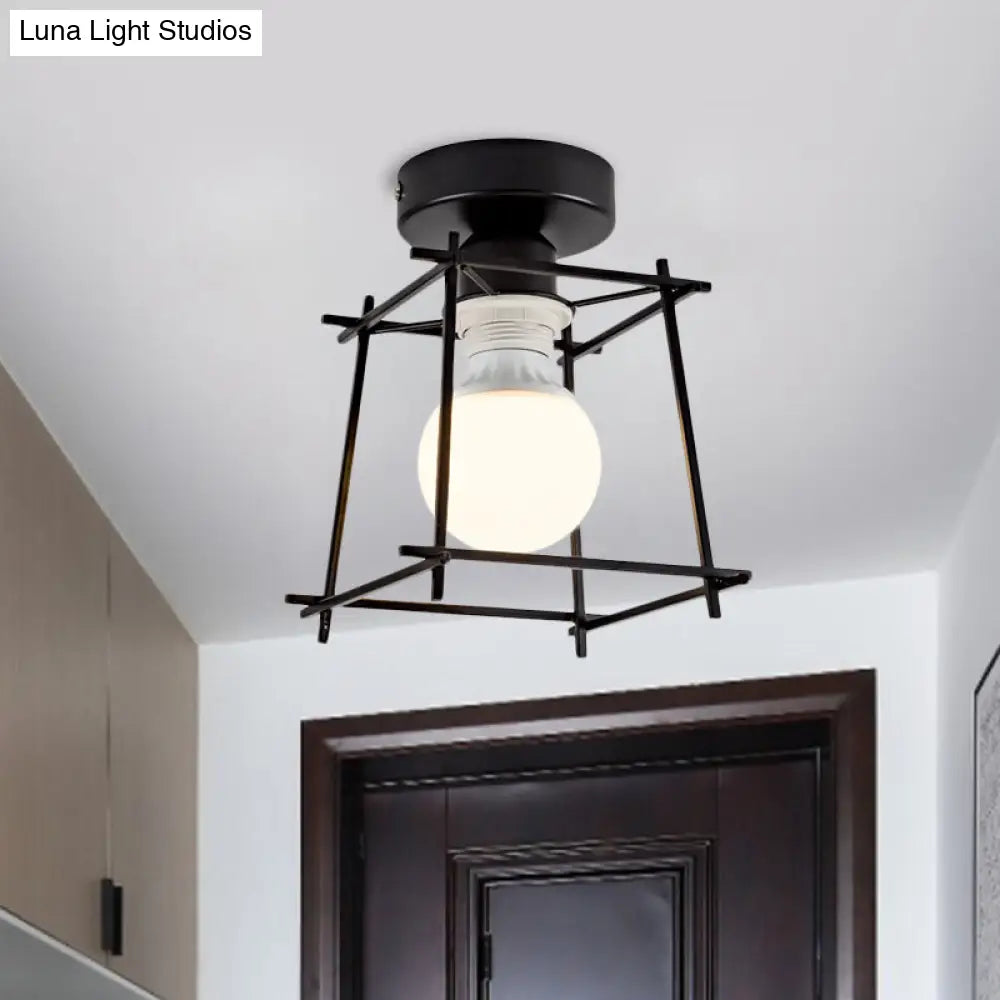 DecorBites™ DecorBites™ Industrial Metal Semi-Flush Ceiling Light with Wire Guard - Rotatable 1 Head Bedroom Flush Mount Lighting in Black/White