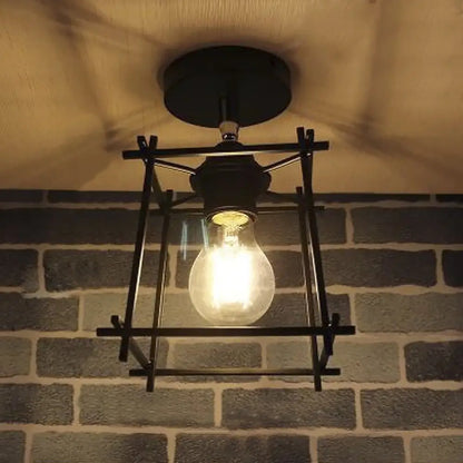 DecorBites™ DecorBites™ Industrial Metal Semi-Flush Ceiling Light with Wire Guard - Rotatable 1 Head Bedroom Flush Mount Lighting in Black/White