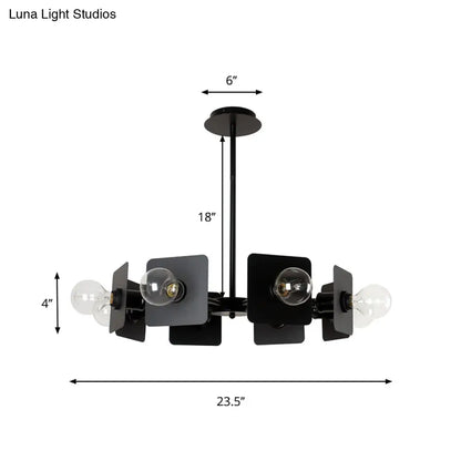 Industrial Metal Square Chandelier Lighting - 8-Head Black Ceiling Fixture for Restaurants