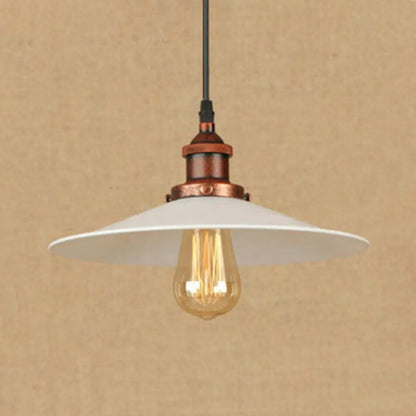 Industrial Metal Suspension Lamp with Saucer Shade - Rust/Chrome Finish, 1 Bulb Pendant Light for Kitchen - 8.5"/10" Width