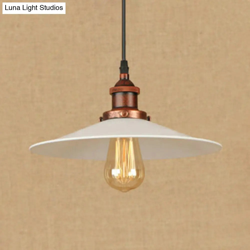 Industrial Metal Suspension Lamp with Saucer Shade - Rust/Chrome Finish, 1 Bulb Pendant Light for Kitchen - 8.5"/10" Width