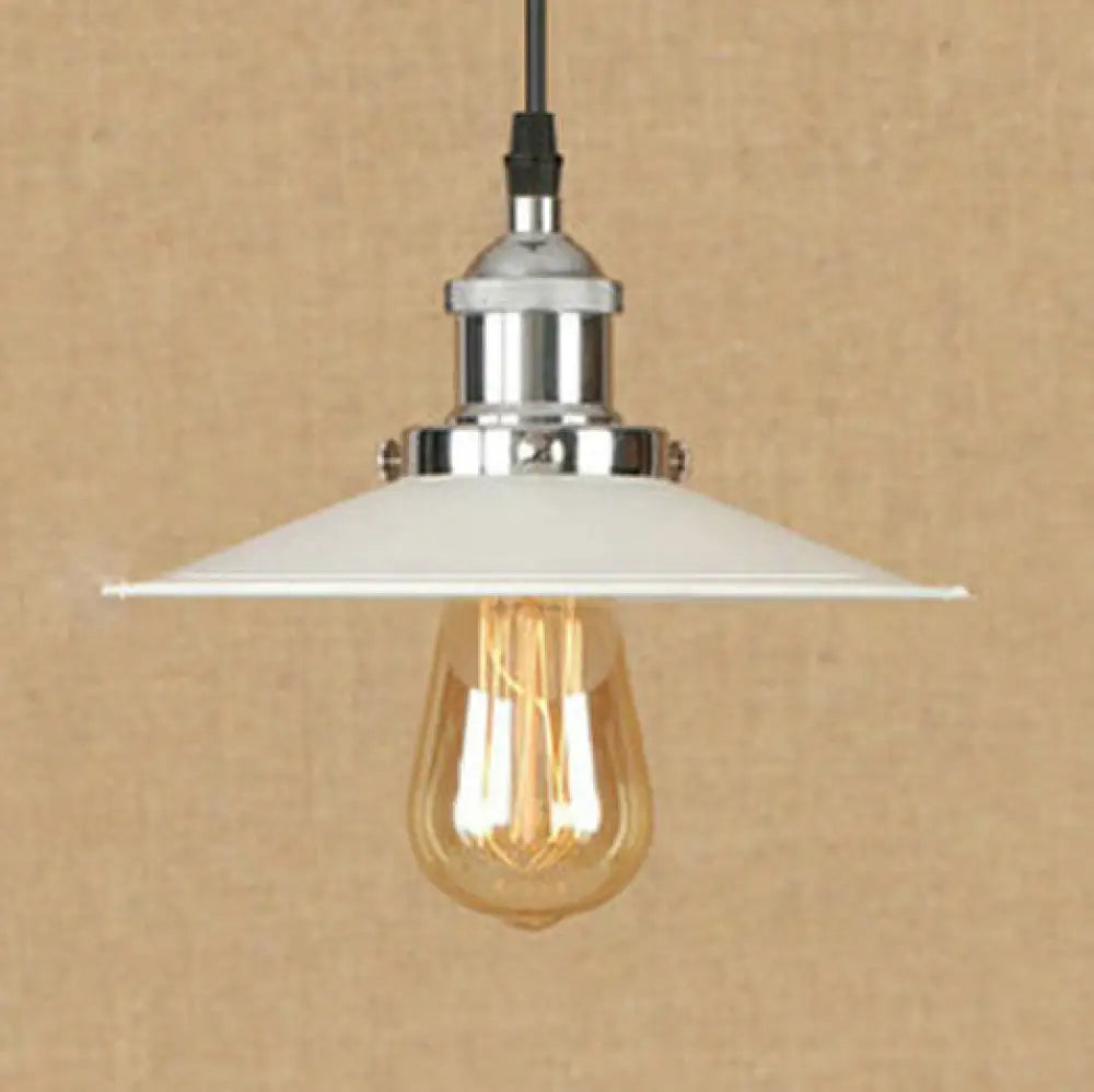 Industrial Metal Suspension Lamp with Saucer Shade - Rust/Chrome Finish, 1 Bulb Pendant Light for Kitchen - 8.5"/10" Width