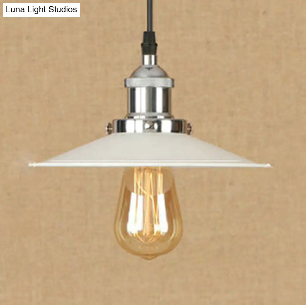 Industrial Metal Suspension Lamp with Saucer Shade - Rust/Chrome Finish, 1 Bulb Pendant Light for Kitchen - 8.5"/10" Width