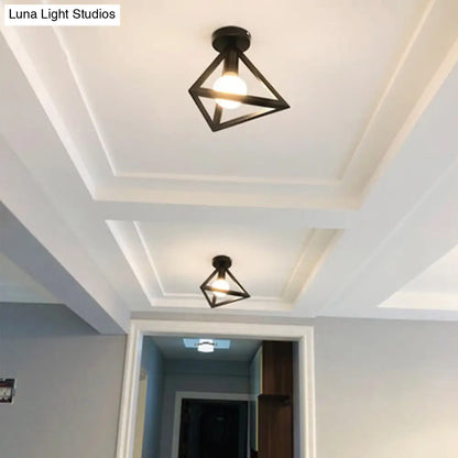 DecorBites™ DecorBites™ Industrial Metal Triangular Semi Flush Ceiling Light Fixture - 1 Head Aisle Mount